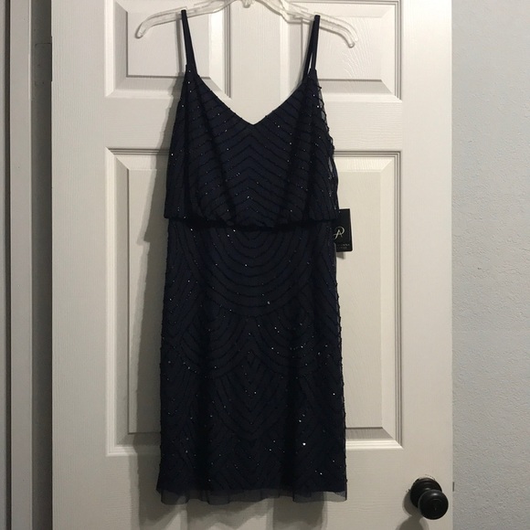 Adrianna Papell sequin blouson dress Navy Black - Picture 8 of 8